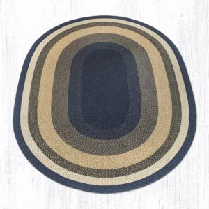 Braided Rug, Oval, 8'x11' - Lt. Blue/Dark Blue/Mustard