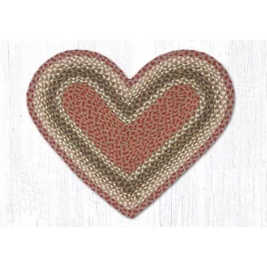Braided Rug, Heart-shaped, 20"x30" - Olive/Burgundy/Gray