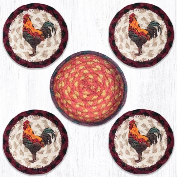 Coasters in a Basket - Rustic Rooster