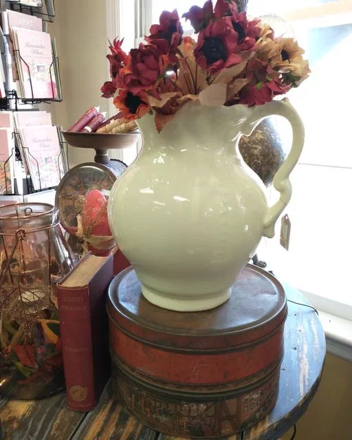 Cream Vase with Crimson Flowers