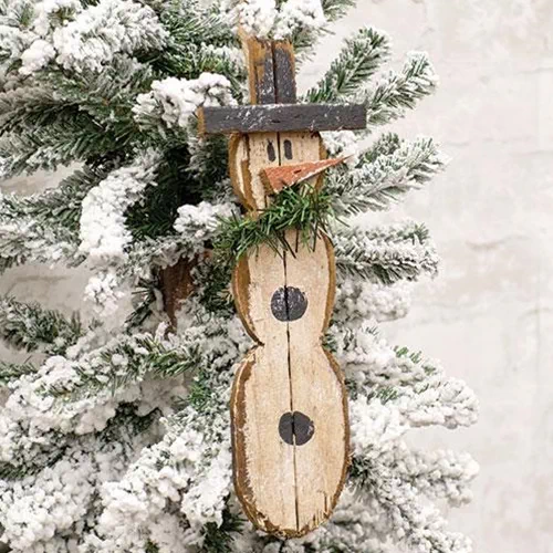 Rustic Wood Top Hat Snowman Hanger w/Greenery