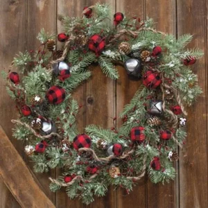 Buffalo Gingham Country Holiday Wreath, 24″