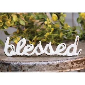 ‘Blessed’ Distressed White Resin Figurine